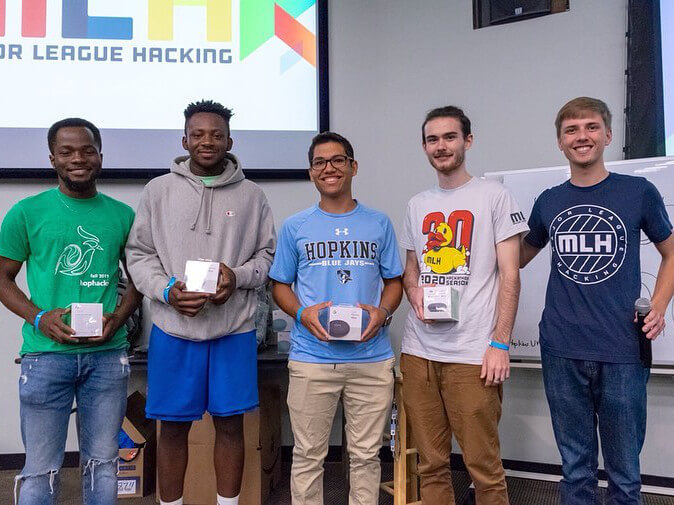 Winners of a hackathon with some team members from Brooklyn College.